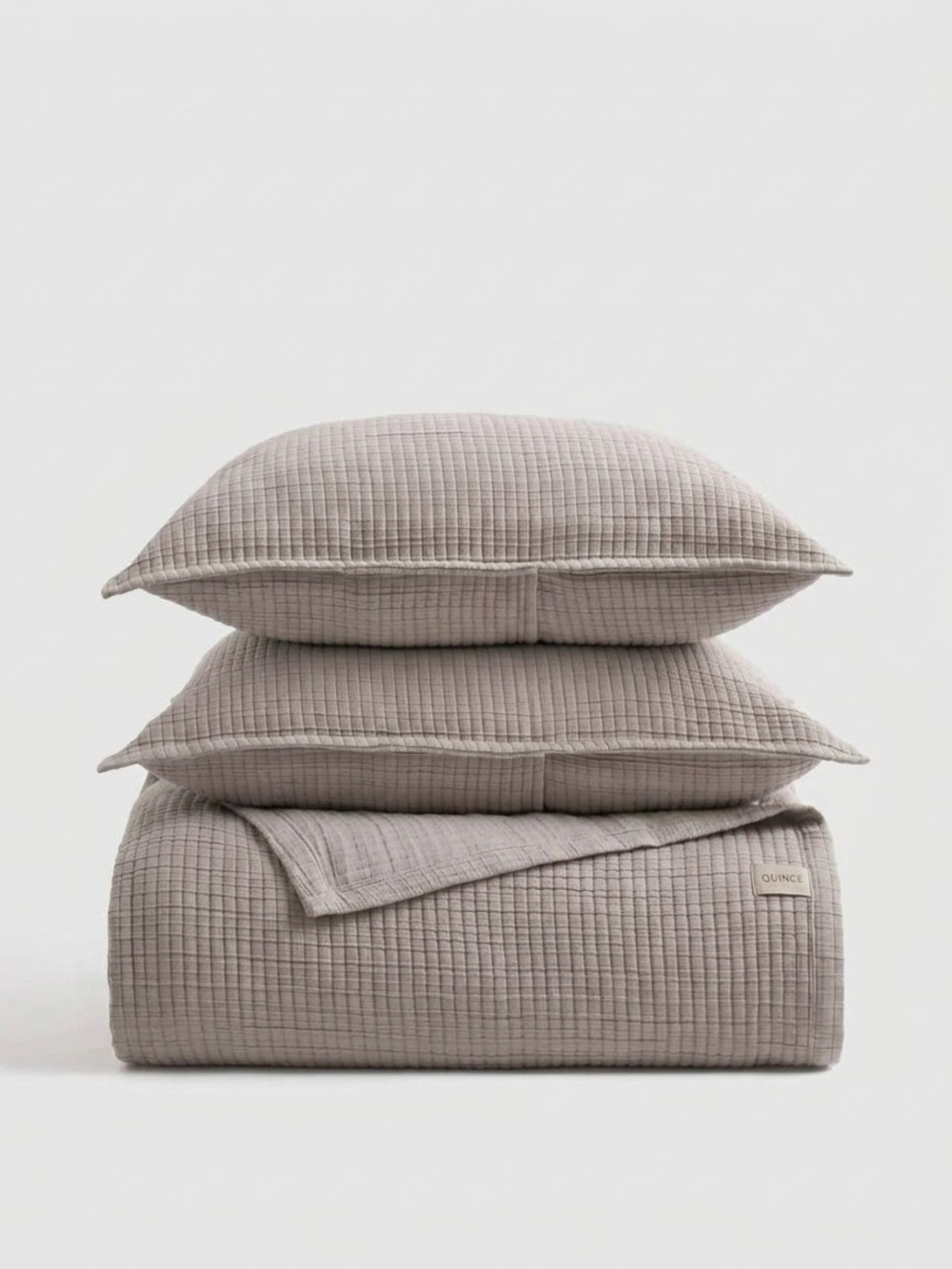 NEW Quince Organic Ribbed Cotton Coverlet Set, Queen, Light Grey